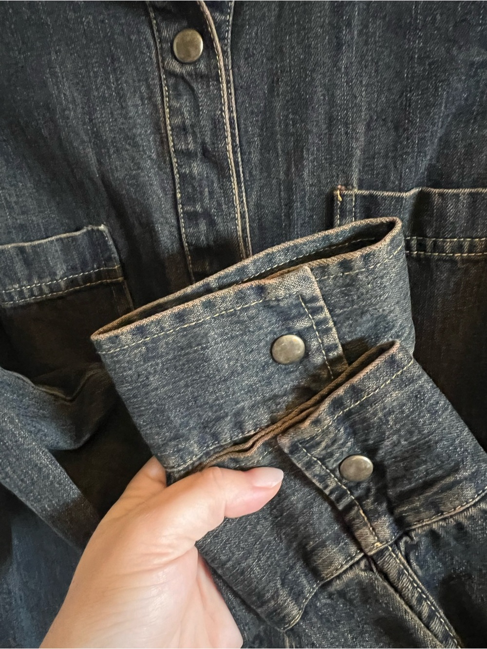 Picasso Style Jean Vintage Denim Shirt Dress Button Down Western 90’s Large - Picture 4 of 5